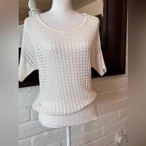 New York & Company White Knit Short Sleeve Sweater Size Small